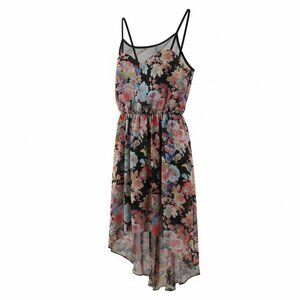B Darlin Floral High Low Chiffon Dress | Spaghetti Strap Fit & Flare Party Dress